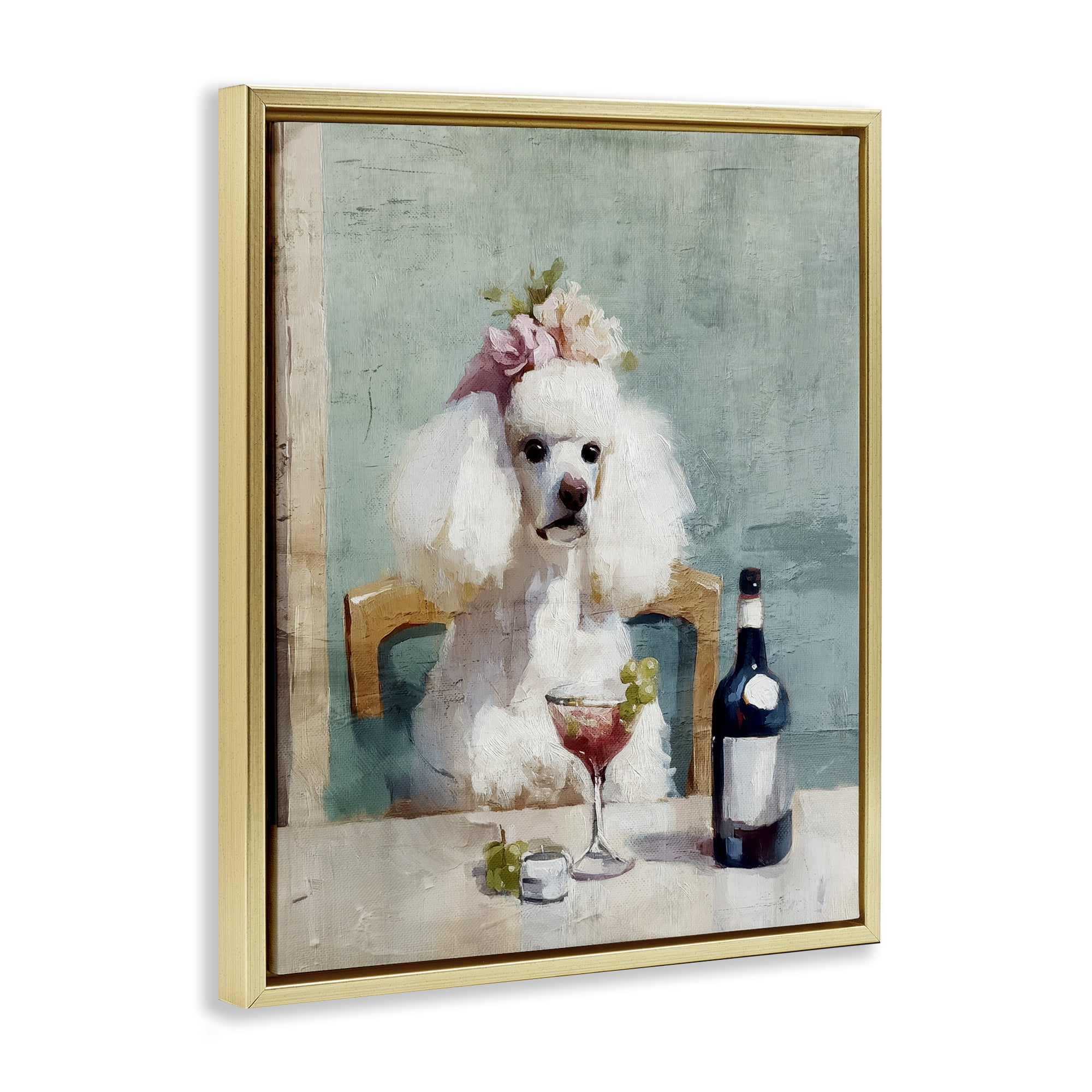 Stupell Industries Poodle At Lunch Gold Framed Floater Canvas Wall Art, design by Annabelle Hall
