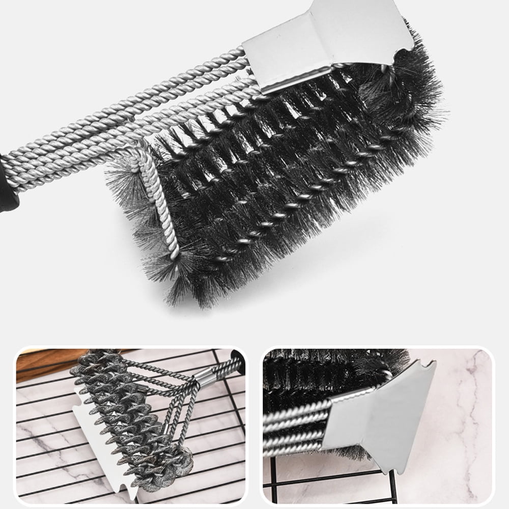 Grill Brush and Scraper, Extra Strong BBQ Cleaner Accessories, Safe Wire Bristles Barbecue Triple Scrubbers Cleaning Brush for Gas/Charcoal Grilling Grates