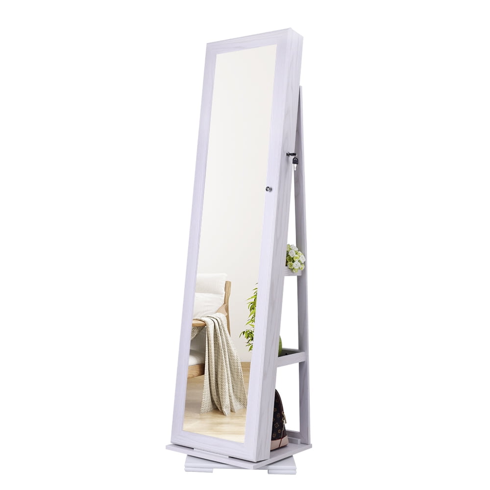 Kepooman 360 Degree Rotation Jewelry Mirror Armoire Organizer, Full-Length Body Dressing Mirror Jewelry Cabinet, White Kepooman 360 Degree Rotation Jewelry Mirror Armoire Organizer, Full-Length Body Dressing Mirror Jewelry Cabinet, White