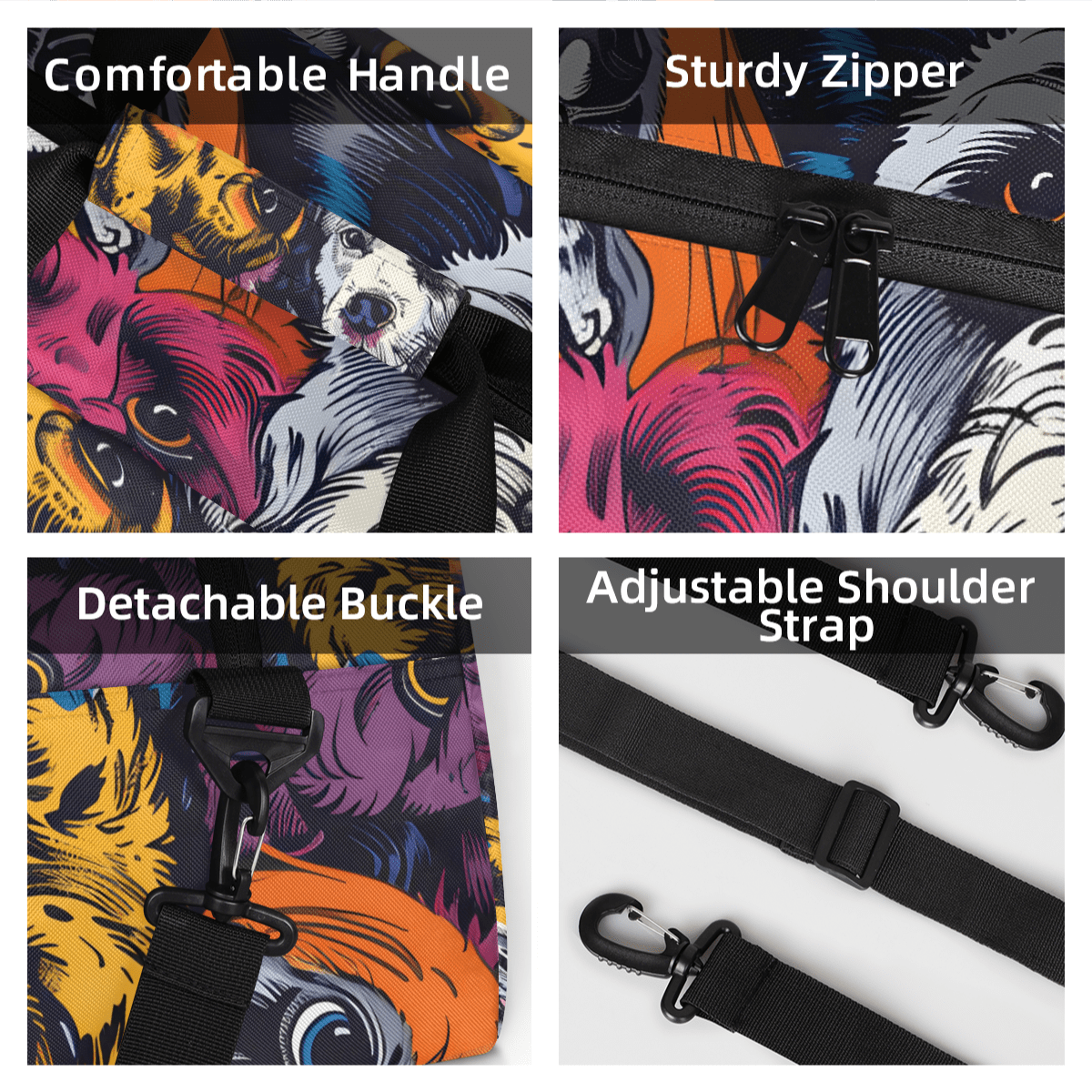 Herdesigns Sports Duffle Bags Travel Duffle Bag Gym Bag Dogs Colorful Weekender Travel Bag Waterproof Overnight Bag Carry On Travel Tote Bag Dance Bags
