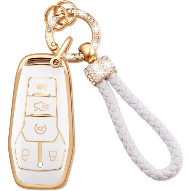 Key Fob Cover Compatible with Fit for Ford Fusion Mustang F150 Edge Explorer Lincoln MKZ MKC MKX Bling Key Case Protection Shell with Keychain Case Holder Protector,1,white