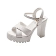 thumbnail image 1 of Heiheiup Sandales à Talons Hauts pour Femmes en Cuir, à Brides Croisées, Bout Ouvert, Semelle Épaisse avec Boucle, 1 of 4