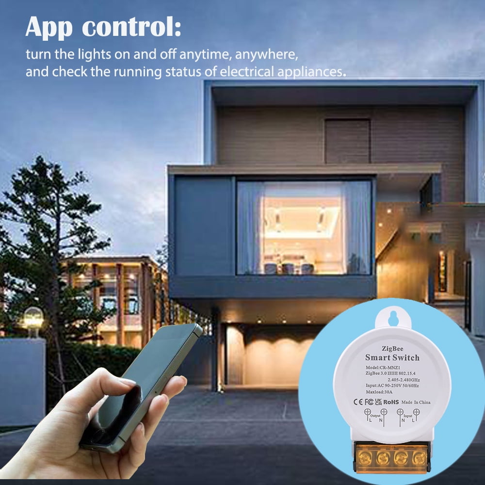 ZigBee 30A wireless remote control switch, Tuya Smart Life App, supports Amazon Alexa Google Assistant voice control, suitable for high-power lighting and electromechanical processing