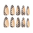 thumbnail image 3 of 24pcs Black Checkerboard Fake Nails Long Pointed Head Sweet Style Press On Nails Wearable, 3 of 5