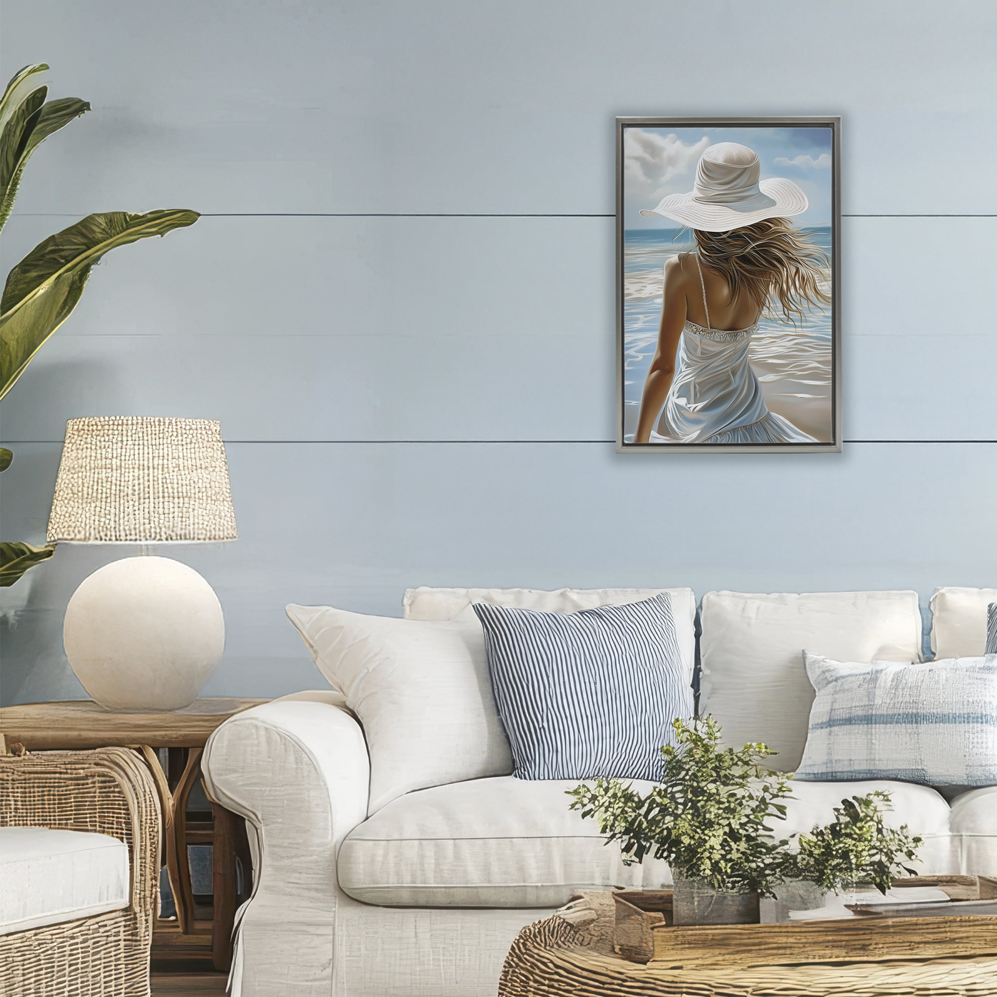 Stupell Industries Seaside Breeze & Flowing Dress Gray Framed Floater Canvas Wall Art, design by Imagine It Images