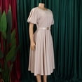 thumbnail image 3 of AURA Womens Elegant A Line Midi Dress Puff Short Sleeve Round Neck High Waist Zipper With Belt, 3 of 9