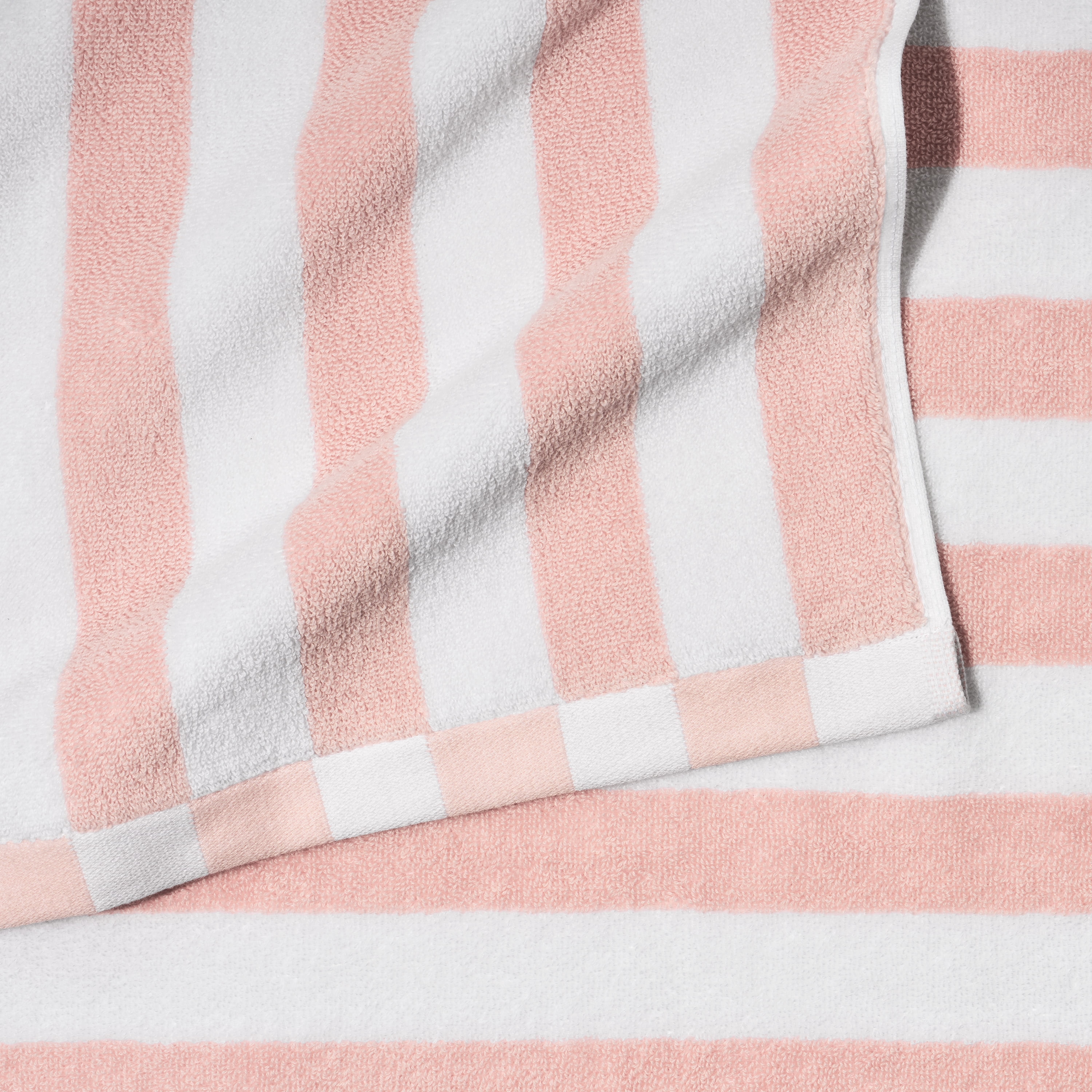 Beautiful by Drew Barrymore 6-Piece Stripe Hem Bath Towel Set, Soft Cotton, Rose