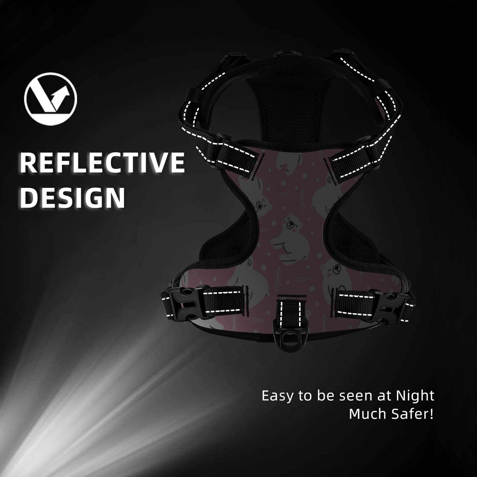 Vsdgher Pink Cartoon Bear Dog Harness, No-Pull Pet Harness, Dog Vest, Pet Vest for Small to Large Dogs-X-Large