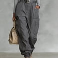 thumbnail image 6 of Cagogo Women's Wide Leg Cargo Pants with Pockets High Waisted Flowy Casual Solid Harem Trousers Long Pants for Beach Vacation Travel Summer Lounge, Army Green L, 6 of 9