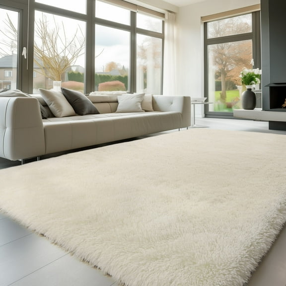 EDIMENS Anti-slip Fluffy Rugs, Decorative Washable Modern Area Rug, Big Soft Carpets for Home Livingroom Babyroom Bedroom Decor, Cream