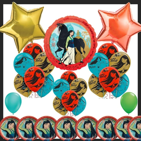 Mulan Birthday Party Decorations - Balloons and Plates 31-Piece Set!