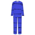 thumbnail image 5 of ibuvkizy Striped Two Piece Sets for Women,Summer Women's Casual Shoulder Sleeved Long Sleeved Round Neck Top/Loose Straight Tube with Pocket Long Pants Set Blue,XL, 5 of 5