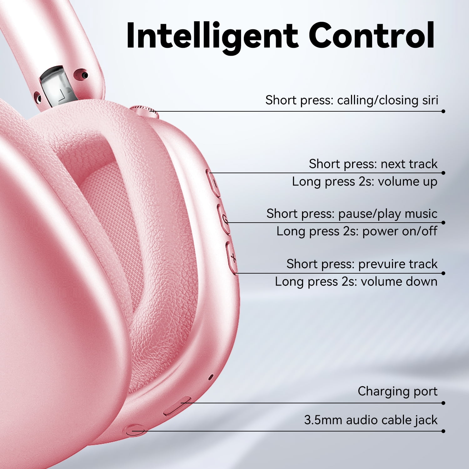 GASYESOY Y01 Bluetooth Headphones Wireless over Ear Noise Cancelling Headphones,36H Playtime Hi-Res Audio Foldable Lightweight for Travel, Home Office, Sport, Cellphone, PC Pink