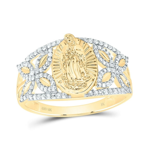 10kt Yellow Gold 1/3 Cttw Diamond Fashion Virgin Mother Mary Oval Ladies Wedding Engagement Anniversary Ring, Women Size: 5-9