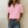 thumbnail image 4 of hoksml Women's Cotton-Linen Short Sleeve Button-Down Blouse, Pleated Front Casual Shirt Business Casual Top, 4 of 9