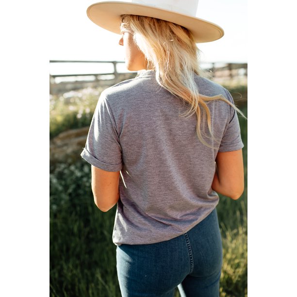ABPHQTO Camiseta con gráfico de bloque de color de montaña de cactus occidental gris para mujer