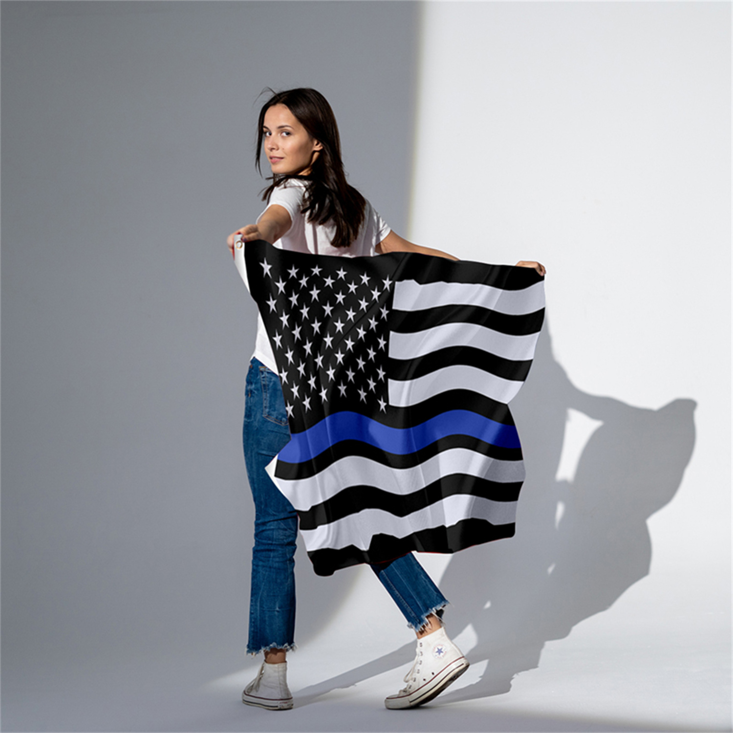 Blue Lives Matter Flag Aka Police Thin Blue Line Flag, Waving In The Breeze In Support Of Police Image382090668