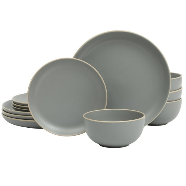 Juego de vajilla Gibson Home Rockaway Grey Mate 12 piezas para 4