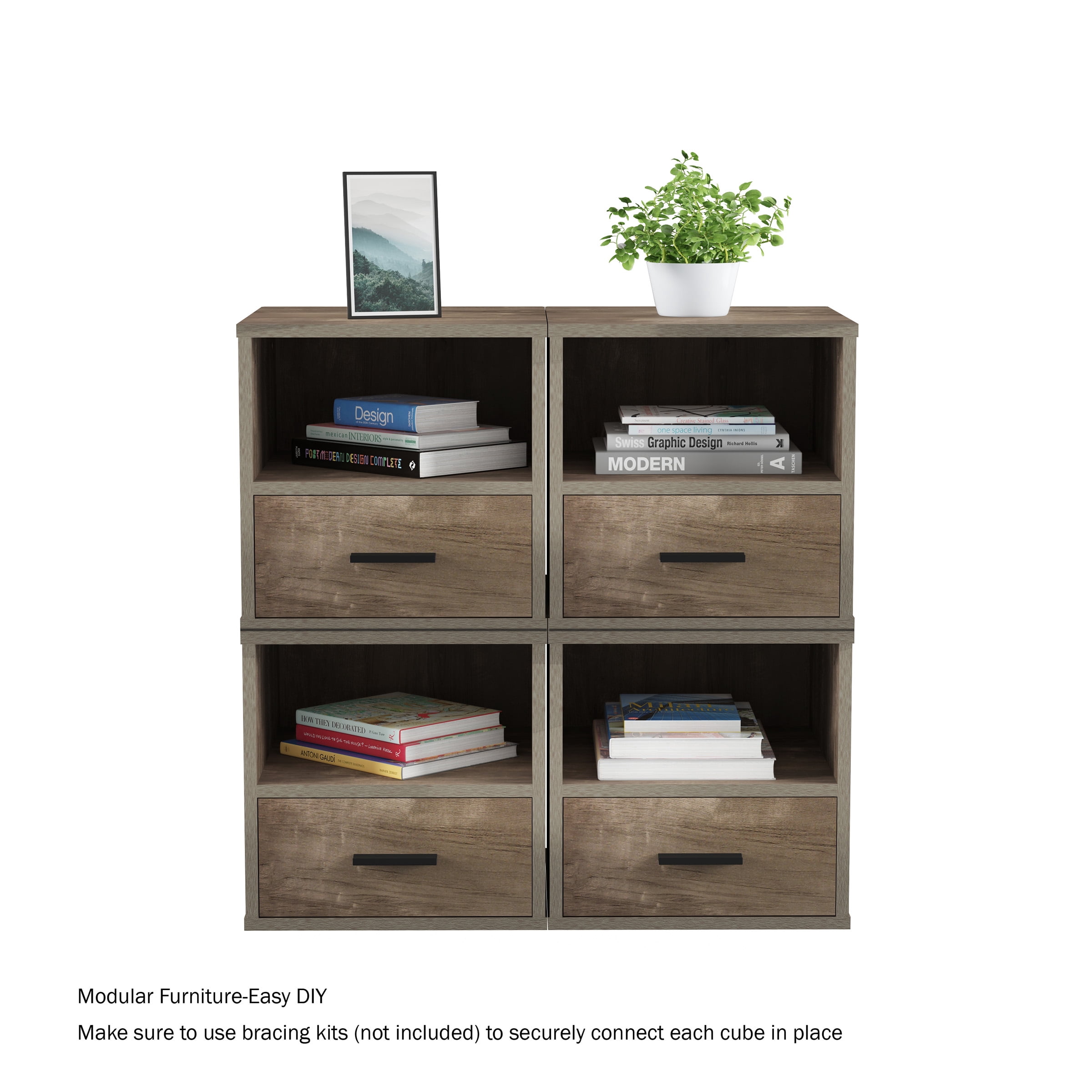 Somerset Home Cube End Table with Drawer, Gray