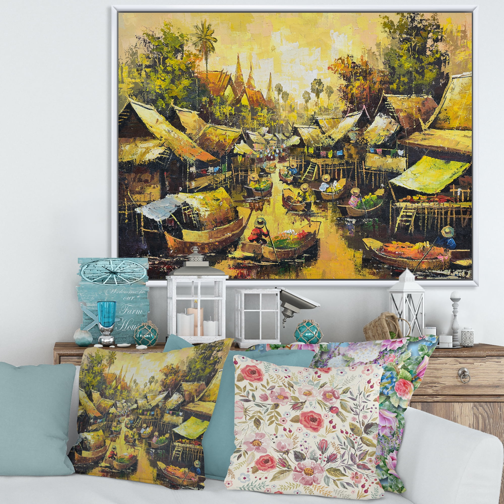 Designart 'Ancient Waterside Life II' Traditional Framed Canvas Wall Art Print