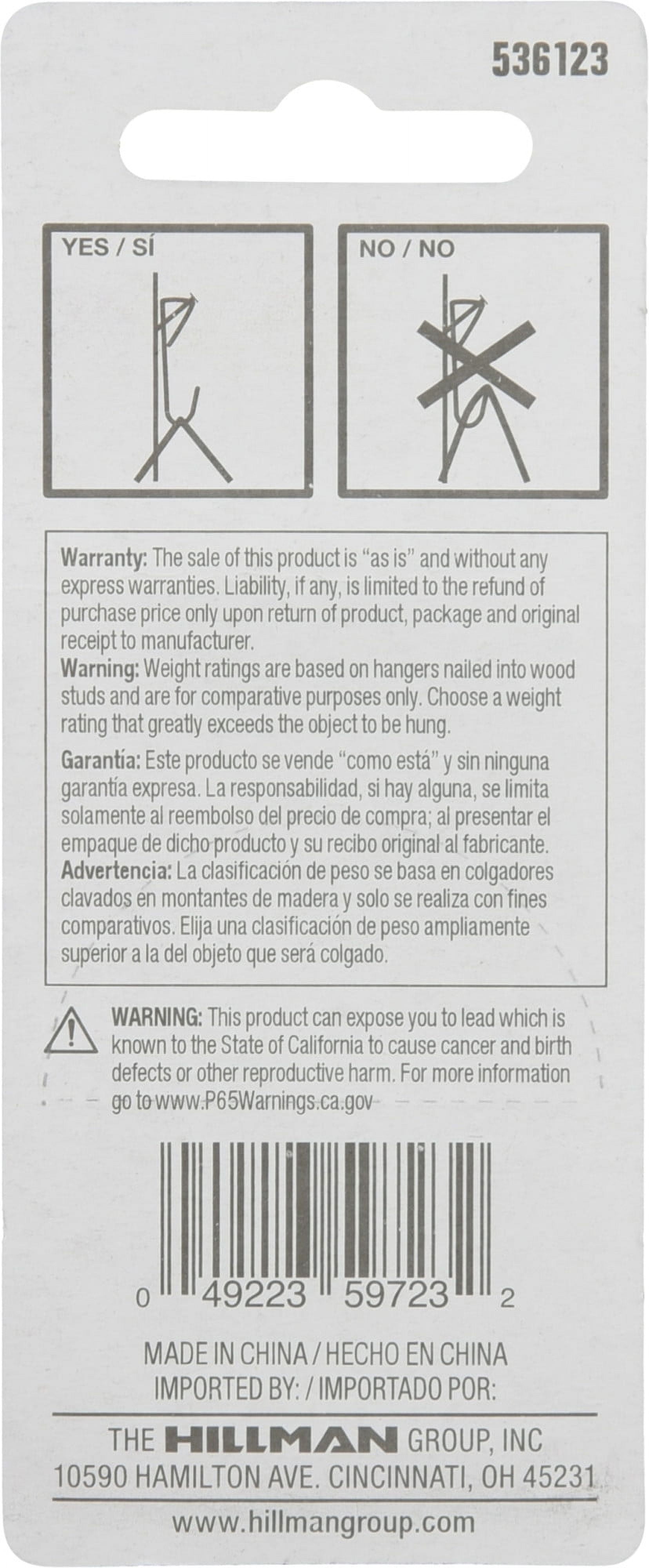 Hillman 536123 Conventional Picture Hangers, Zinc (50lb) 3 Pack