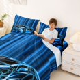thumbnail image 3 of Castle Fairy Neon Line Sports Car Bed Sheets 4pcs for Boys, Glow Race Art King Sheets for Bedroom, Blue Black, 3 of 6