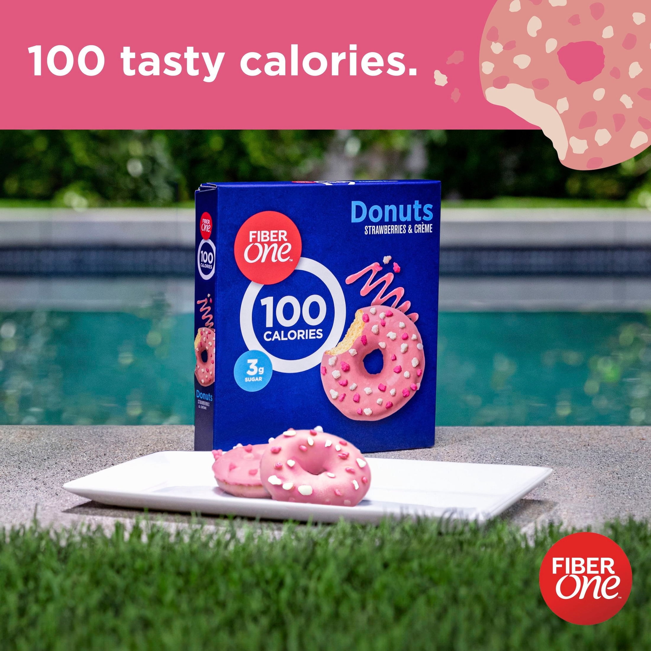 (4 pack) Fiber One 100 Calorie Donuts, Strawberries and Creme, 3g Sugar, 4 Count, 3.28 oz