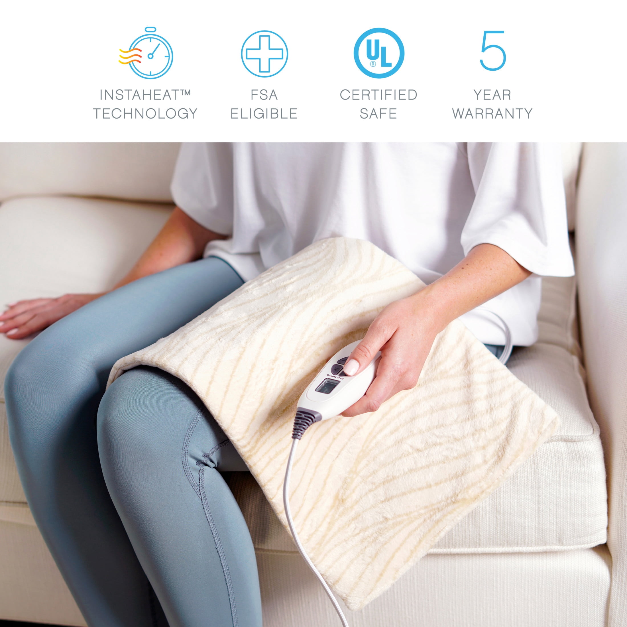 Pure Enrichment PureRelief Luxe Micromink Electric Heating Pad (12”x24”), 6 InstaHeat Settings, Ultra-Soft, Machine-Washable, Auto Shut-Off - For Temporary Pain Relief (Sand Waves Designer Print)
