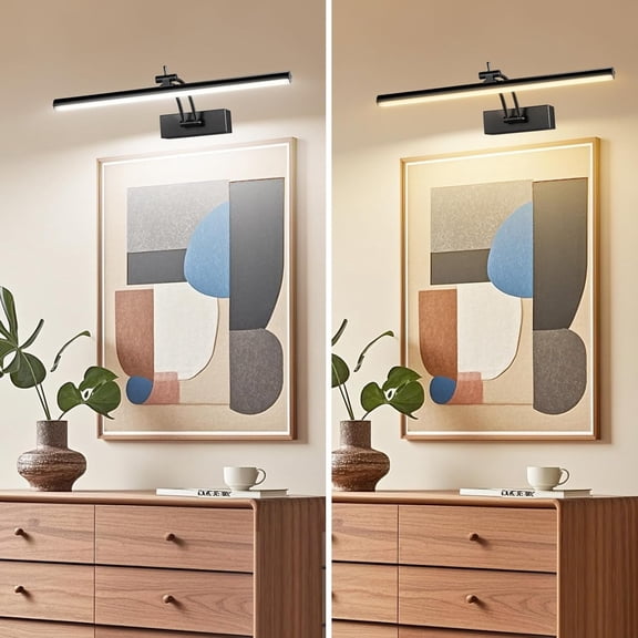 3 Pack Picture Lights for Wall Battery Operated, 16 inch Wireless Art Lighting for Painting, 6 Colors Picture Frame Lights with Remote, Dimmable 5200mAh Gallery Light, Black