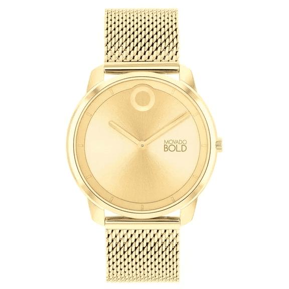 Movado 3601015 Gold Dial Gold Stainless Steel Mesh Bracelet Mens Watch