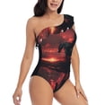 thumbnail image 3 of Gukieu Lone Rider Under Red Sky Print One-shoulder Ruffled One-piece Swimsuit with Removable Chest Pads and Tummy-control Swimsuit for Women-X-Large, 3 of 6