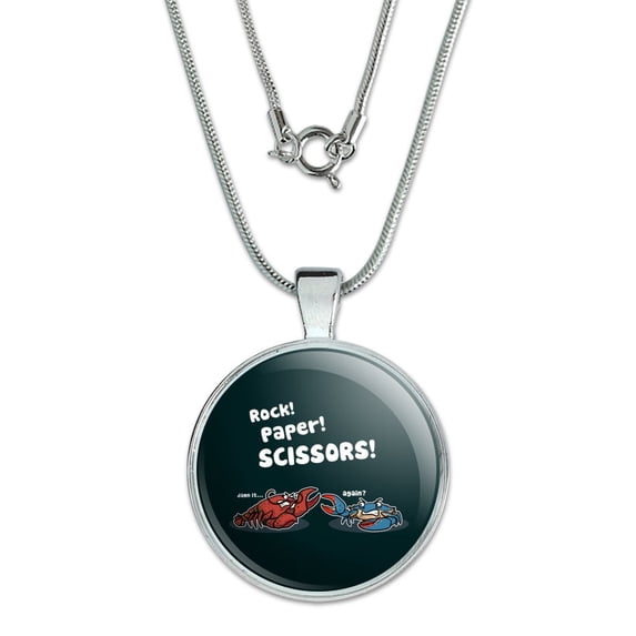 Rock Paper Scissors Lobster Crab Funny 1" Pendant with Sterling Silver Plated Chain