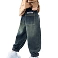 thumbnail image 2 of KYAIGUO Toddler Kids Boys Winter Solid Color Jeans Demin Pants Spring High Waisted Casual Fleece Baggy Sweatpants 5-15T, 2 of 7