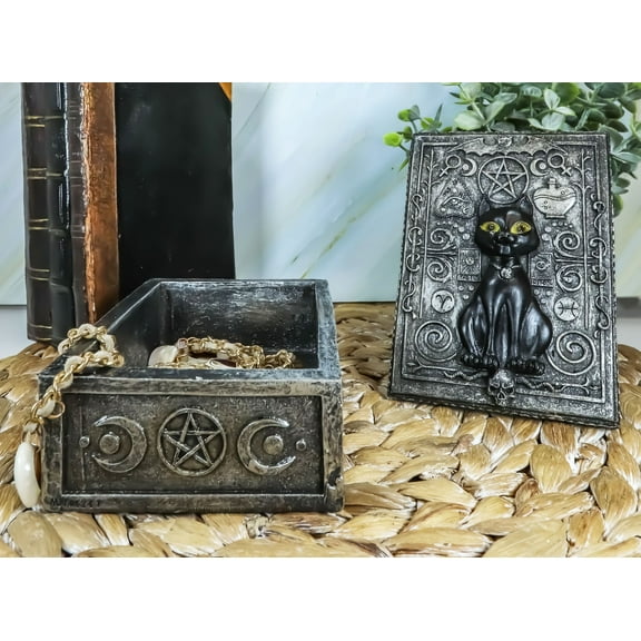 Fortune Telling Triple Moon Black Cat Wicca Tarot Cards Decorative Box Figurine