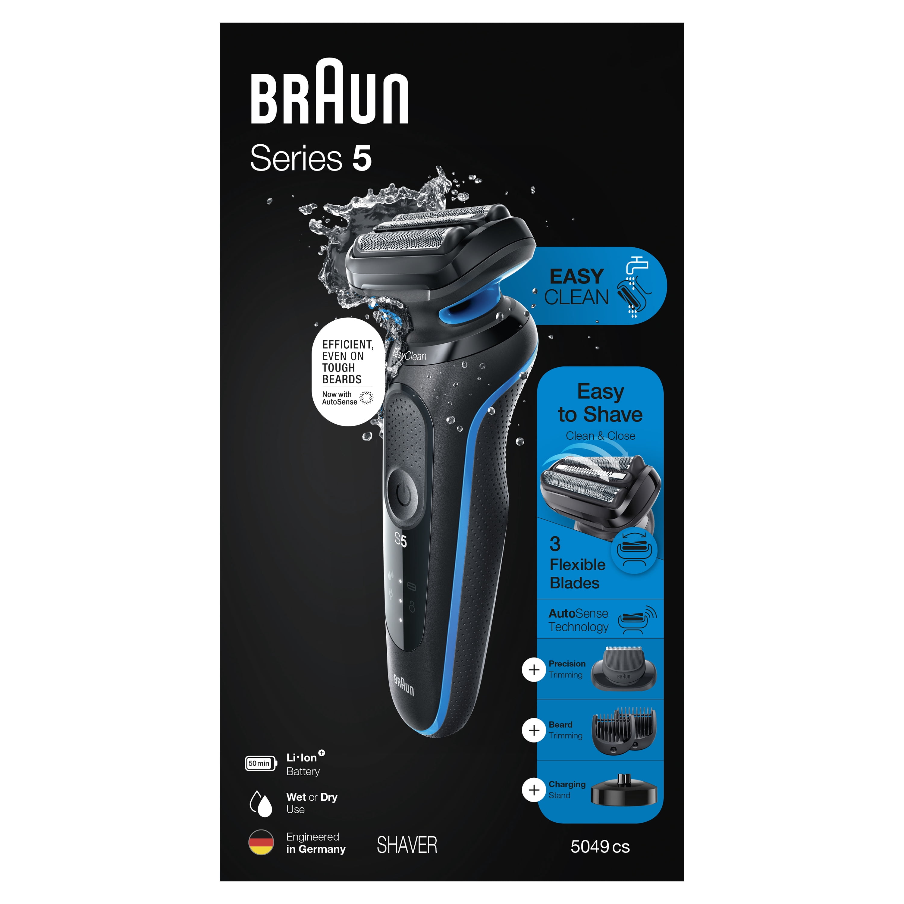 Braun Series 5 5049cs Electric Shaver, Wet & Dry, Easy Clean, Blue