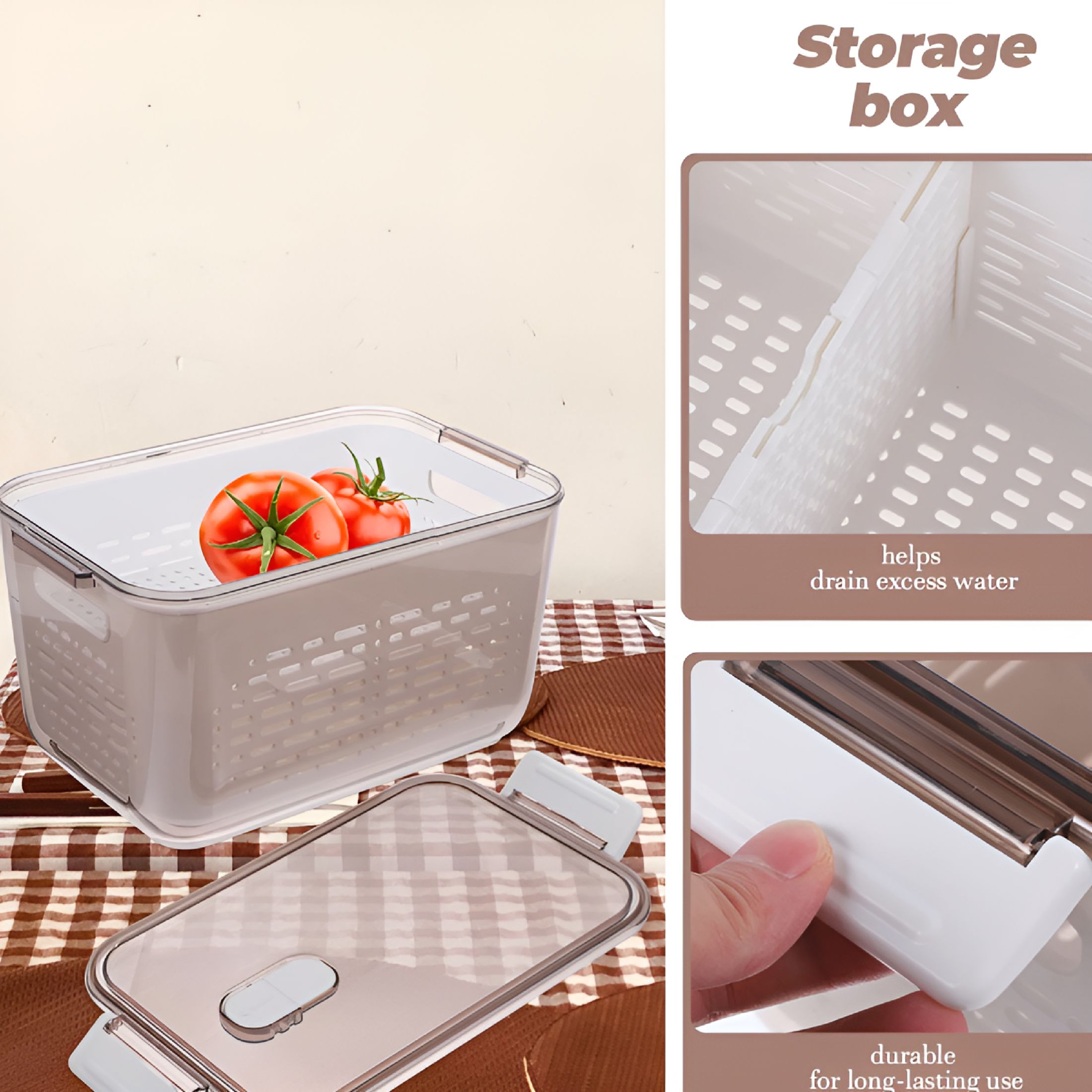 ACDANC 2026 New Drained Vegetable Basket Glass Fruit Storage Containers for Fridge Produce Refrigerator Box Snack Vegetables Strainer Salad Lunch Food with Lids
