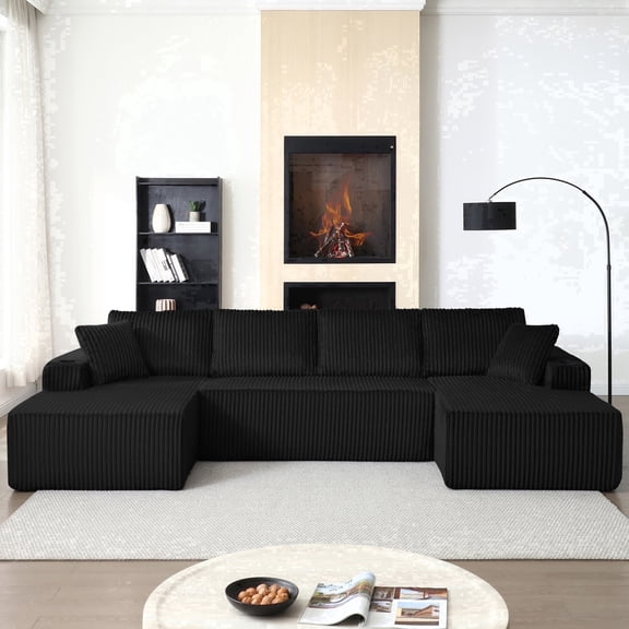 Vanress 124 Inch U Shaped Modular Sectional Sofa, Modern Corduroy Boneless Sofa for Living Room, Upholstered Deep Seat Cloud Sofas Couches, No Assembly Required, Black
