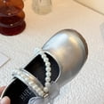 thumbnail image 6 of Viluyesy Girls Vintage-Inspired Flat Shoes – Soft-Sole Leather Lace-Up Dress Shoes with Pearl Bowknot and Delicate Lace Trim, Spring Summer Style Silver Size 11.5, 6 of 10
