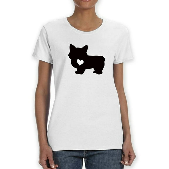 Corgi Dog Graphic Silhouette With Heart Inside Women White T-Shirt, Female Large