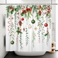 thumbnail image 5 of Nanqianyi Christmas Bow Ribbon Holly Ornament Shower Curtain,Waterproof Watercolor Pine Eucalyptus Bathroom Decor,72"x74" Inch,With Hooks, 5 of 6