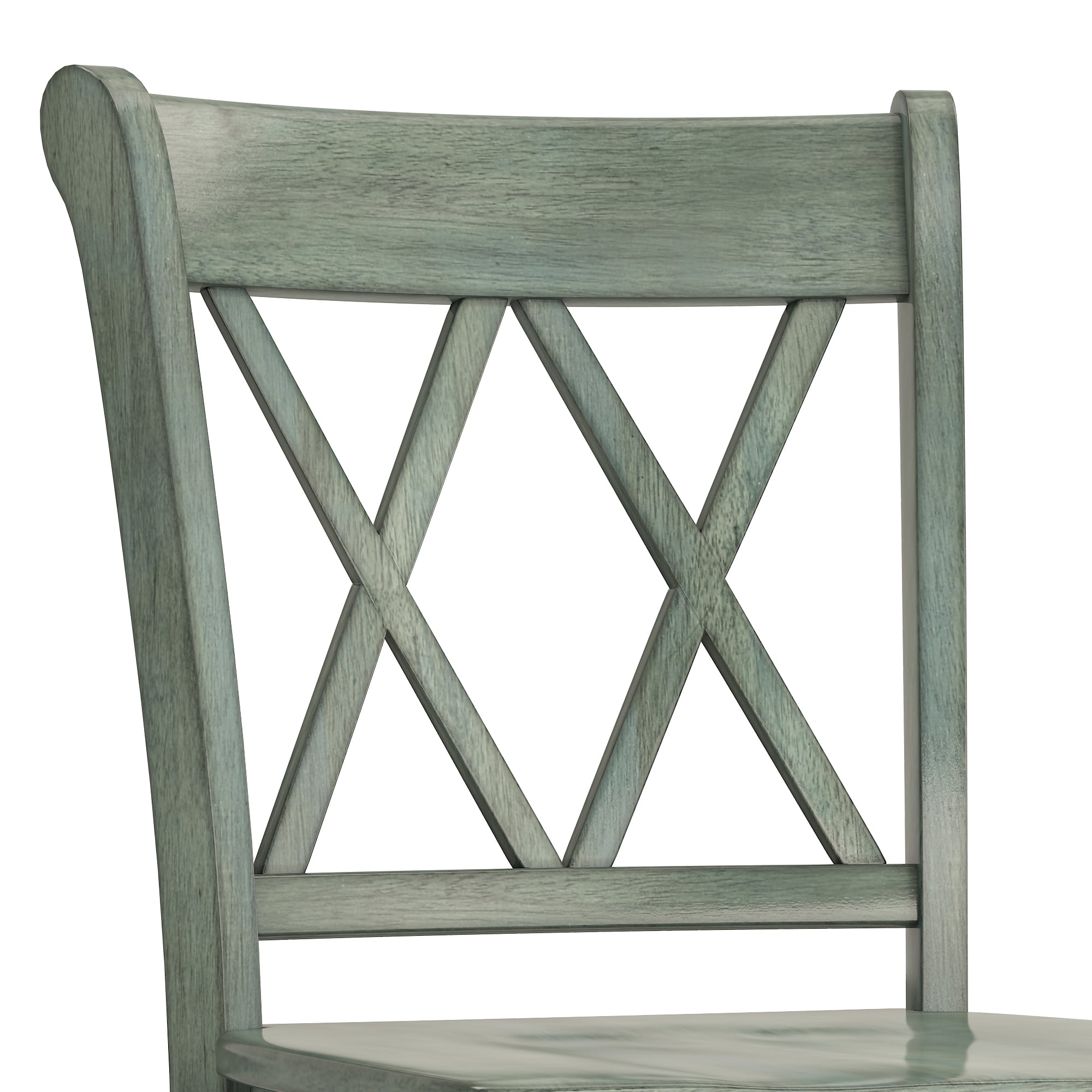 Weston Home Farmhouse Vintage Double X Solid Wood Bar Height Chair, Set of 2, Antique Sage