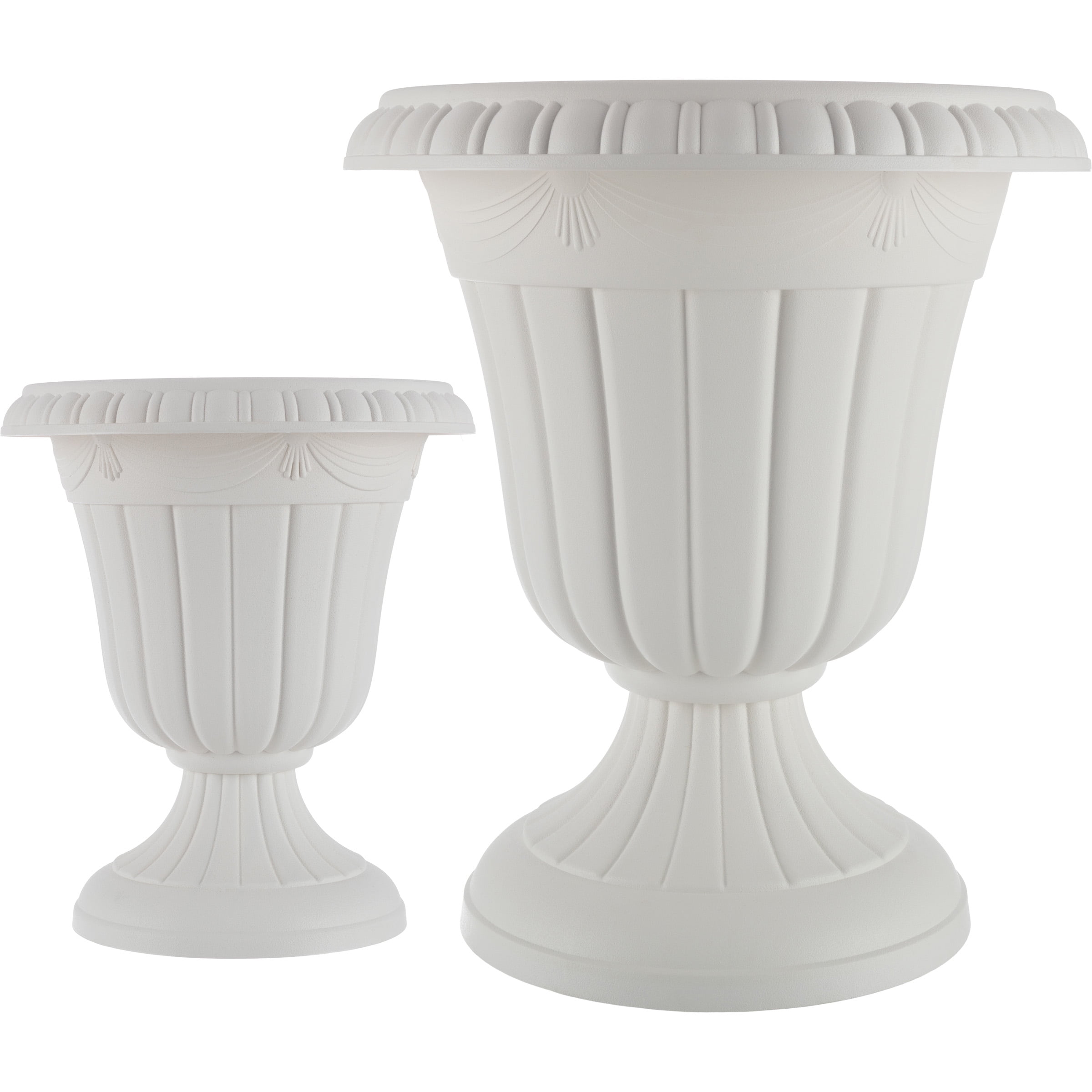 Pure Garden Large and Small Outdoor Urn Planter 2-Pack, White