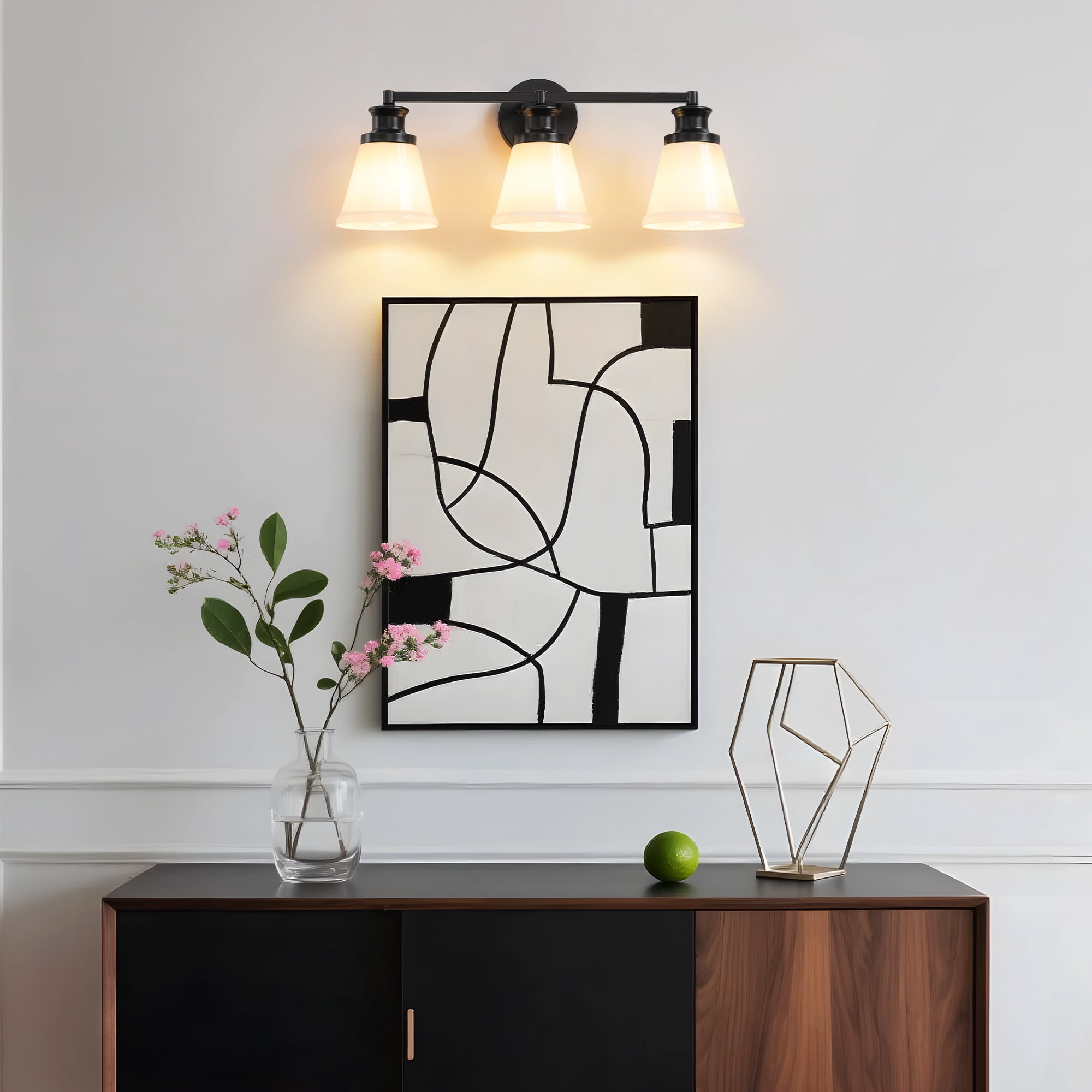 Bathroom Vanity Light Fixtures 3 Lights Modern Bathroom Lighting Fixtures Over Mirror with Frosted Milky Glass Shade Black Wall Sconce for Bath Bedroom