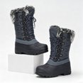 thumbnail image 4 of Pennysue Women's Mid-Calf Snow Boots Grey Grid Warm Faux Fur Lined Winter Boots Insulated 9M, 4 of 7
