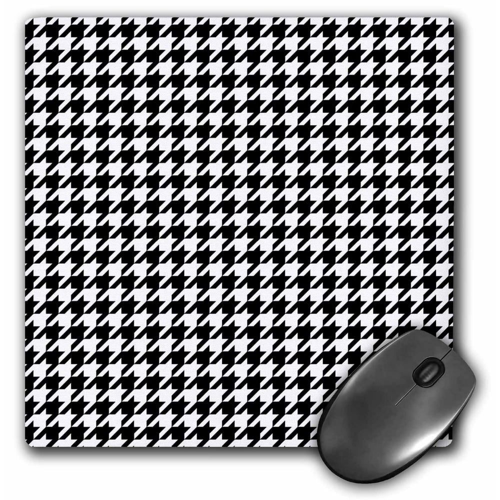 3dRose Black and White Houndstooth Small, Mouse Pad, 8 by 8 inches