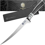 Kessaku Fillet Knife - 7 inch - Ronin Series - Flexible - Razor Sharp - Forged 7Cr17MoV High Carbon Stainless Steel - Boning, Trimming, Skinning - Wood Handle with Blade Guard