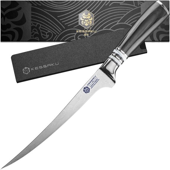 Kessaku Flexible Fillet Knife - 7 inch - Ronin Series - Razor Sharp - Forged 7Cr17MoV High Carbon Stainless Steel - Boning, Trimming, Skinning - Wood Handle with Blade Guard