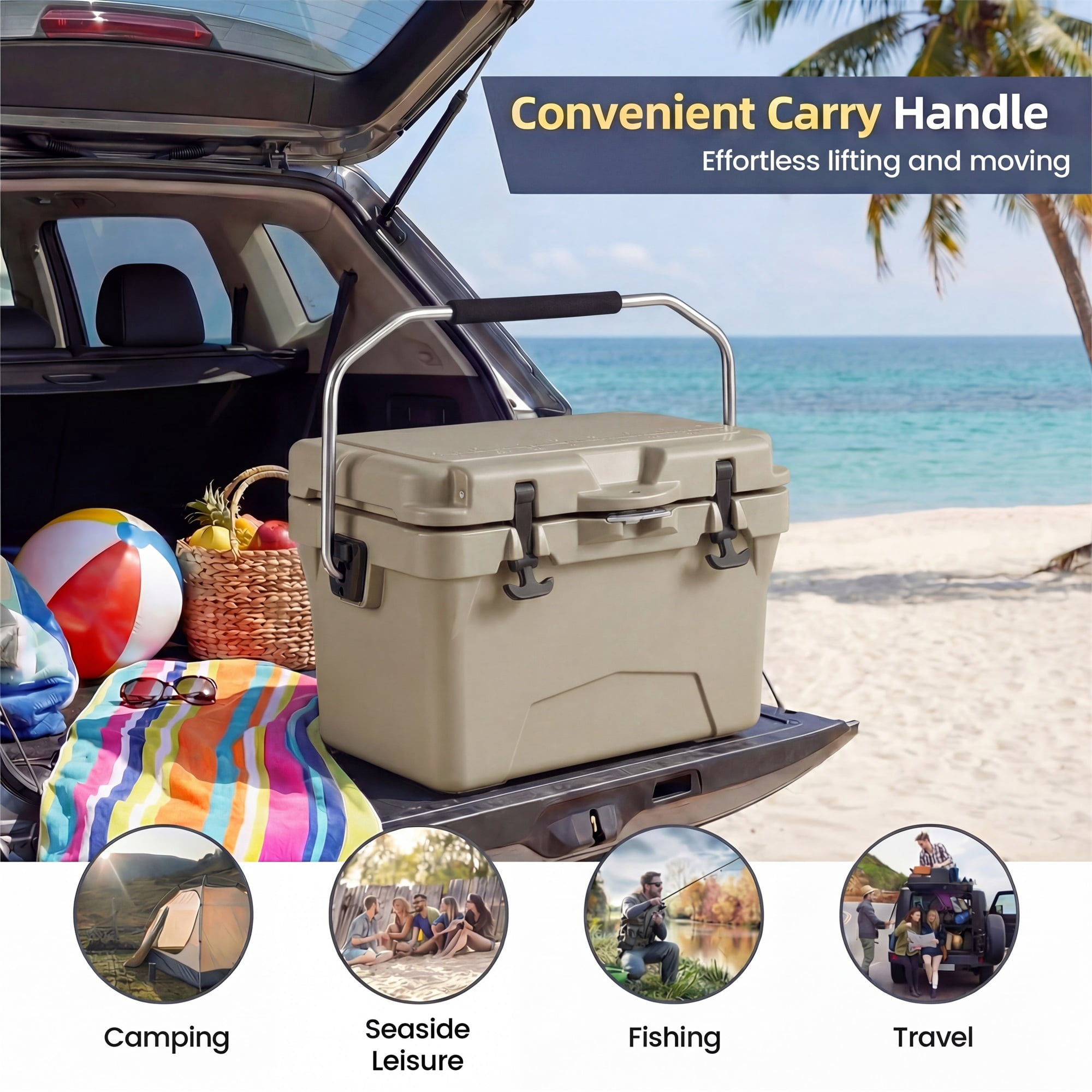 ELLEGNT 20 Quart Hard Cooler – Portable Ice Chest, 6‑Day Ice Retention, Khaki