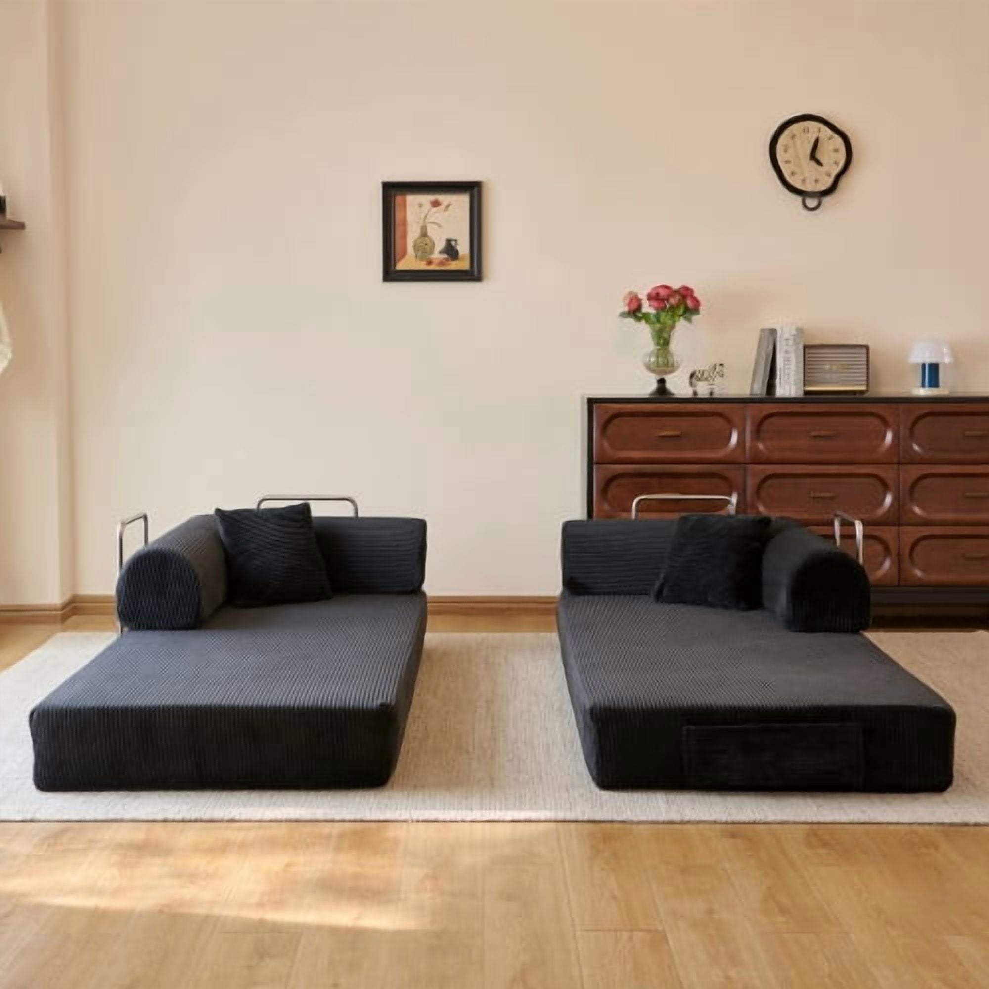 78.8" Convertible Sofa Bed, Convertible Boneless Modular Sectional Futon Loveseat, Sleeper Couch for Living Room Bedroom, No Assembly Required, Black