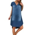 thumbnail image 2 of Pntutb Dresses for Women Clearance,Summer Casual V Neck Denim Long Party Short Sleeve Swing Dress, 2 of 3